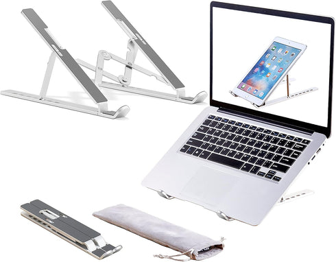 Adjustable Aluminum Laptop Stand, Foldable Portable Holder with Anti-Slip Silicone Pad for 10-15.6 Tablets