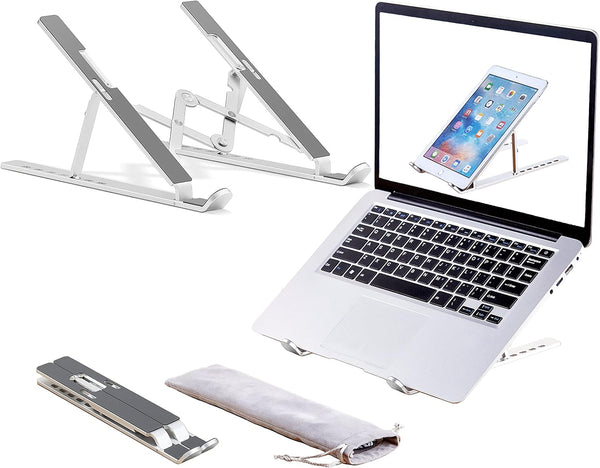 Adjustable Aluminum Laptop Stand, Foldable Portable Holder with Anti-Slip Silicone Pad for 10-15.6 Tablets