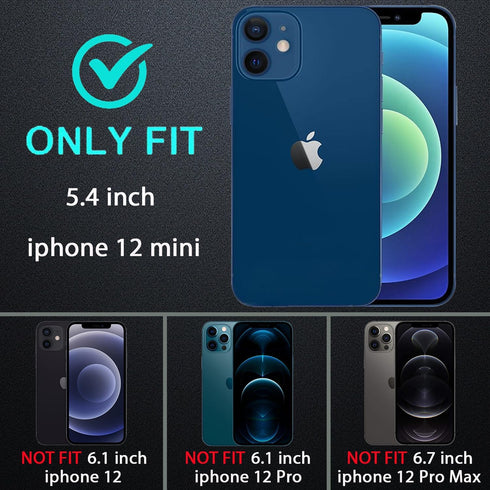 Military Grade 3 in 1 Heavy Duty Case for iPhone 12 Mini, Shockproof/Dust Proof with 2Pcs Tempered Glass Protector