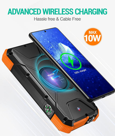 BLAVOR Solar Power Bank, PD18W QC3.0 Fast Charging, 20000mAh, IPX5 Waterproof, Camping Flashlight