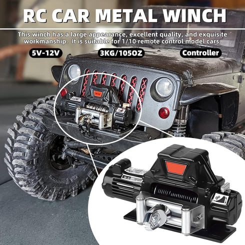 RCXAZ Winch 1/10 SCX10 90046 TRX4 TRX6 Gen8 RC Metal Wireless Remote Controller System for RC Crawler Car Axial Upgrade