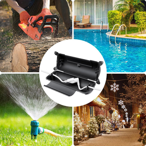 Flemoon Outdoor Extension Cord Safety Cover - Weatherproof Electrical Connection Box for Outlets, Black