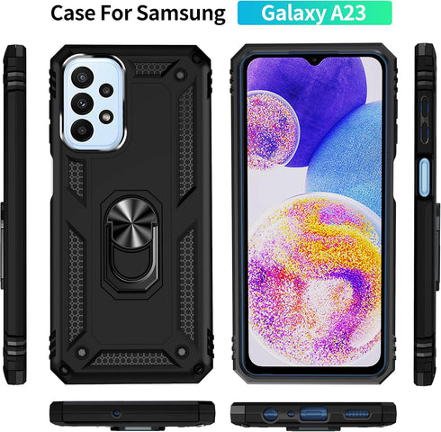 Military Grade Drop Impact Samsung Galaxy A23 5G Case (Purple) - 360 Metal Rotating Ring Kickstand Heavy Duty