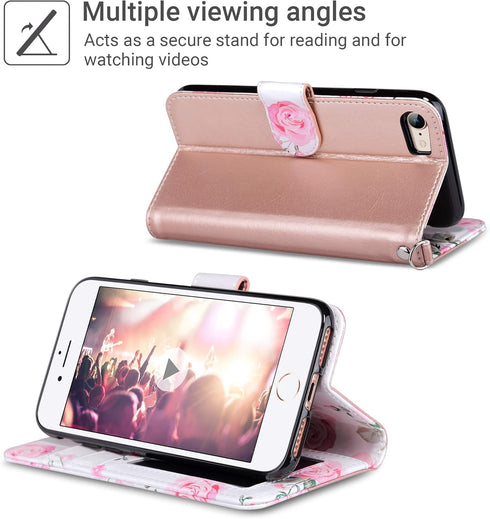 ULAK Wallet Case for iPhone SE 3(2022)/SE(2020)/8/7 - Premium Floral PU Leather Flip Case with Card Holder