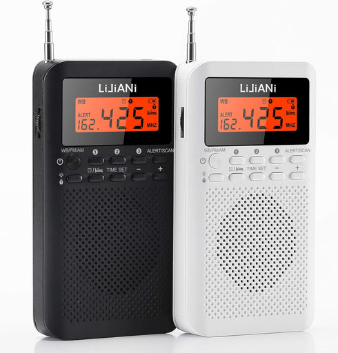 Pocket Weather Radio NOAA/AM/FM, Emergency Portable Transistor with LCD Display, Best Reception Battery Operated