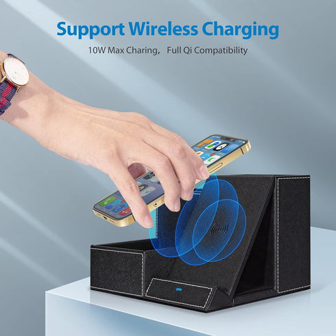 TopMade Fast Wireless Charger with Desk Organizer, Multifunctional Desktop Storage with 3 Compartments and Phone Stand