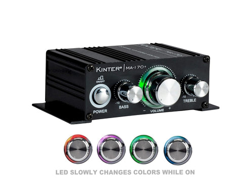 Kinter MA170+ 2-Channel Mini Amplifier, 2 x 18 W, RCA Input, with 12V 3A Power Supply, Black