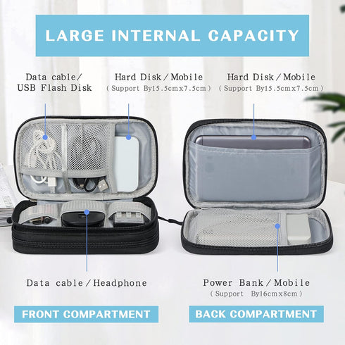 FYY Travel Cable Organizer Pouch - Black Portable Waterproof Double Layers Storage Bag for Accessories