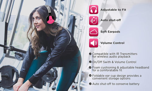 XO Vision IR630P Wireless Foldable Headphones - Pink, Bluetooth-Enabled, Lightweight, Portable for iPhone, Car, Kids
