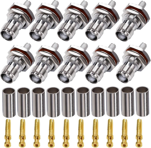 TNC Female Waterproof Connector, 10 pcs TUOLNK Crimp Plug for RG58 RG142 Coaxial Cable Solder Connector