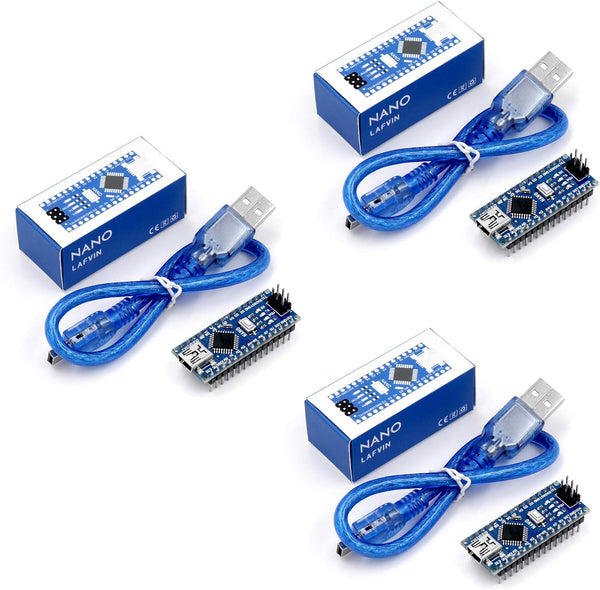 Nano V3.0 ATmega328P 5V 16M Micro-Controller Board, Compatible with Arduino IDE (Nano x 3 with USB Cable)