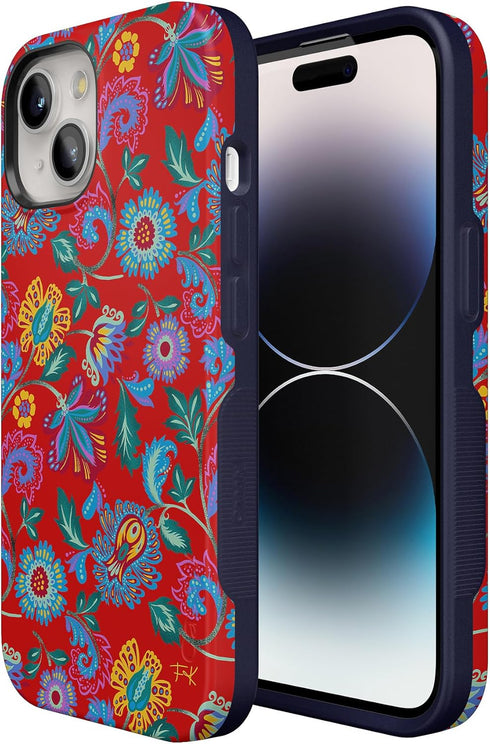 Casely iPhone 15 Plus Case, Painted Flowers, Frida Kahlo Floral Girly Design, Bold Case, MagSafe Compatible