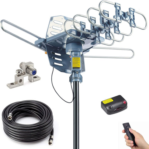 PBD Outdoor Digital Amplified HDTV Antenna, 150 Mile Motorized 360 Degree Rotation with Wireless Remote Control