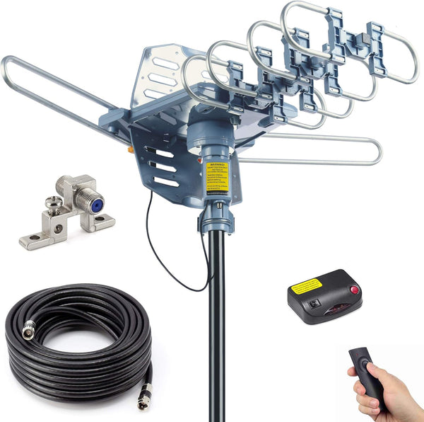 PBD Outdoor Digital Amplified HDTV Antenna, 150 Mile Motorized 360 Degree Rotation with Wireless Remote Control