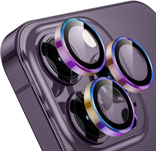 WSKEN HD Tempered Metal Glass Camera Lens Protector for iPhone 14 Pro/Pro Max, Colorful, Night Shooting Mode Accessory.