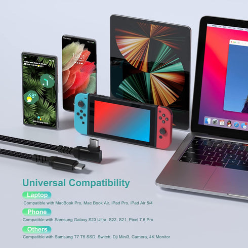 Short USB C to USB C Cable 1.5ft, Right Angle 20Gbps Data Transfer 100W Fast Charging 4K Video Output USB 3.2 Gen2X2