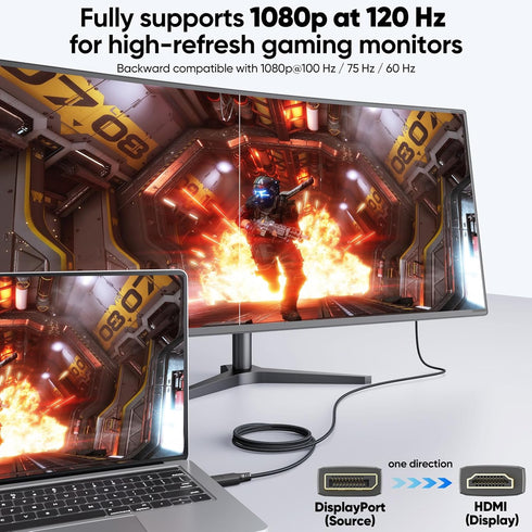 15Ft (4K@30Hz 1080P@120Hz) 15 Display Port to HDMI Cable Long, DisplayPort DP to HDMI One-Direction Cord Feet