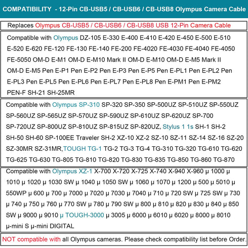 MaxLLTo USB Data + Battery Power Charging Cable for Olympus Camera CB-USB8
