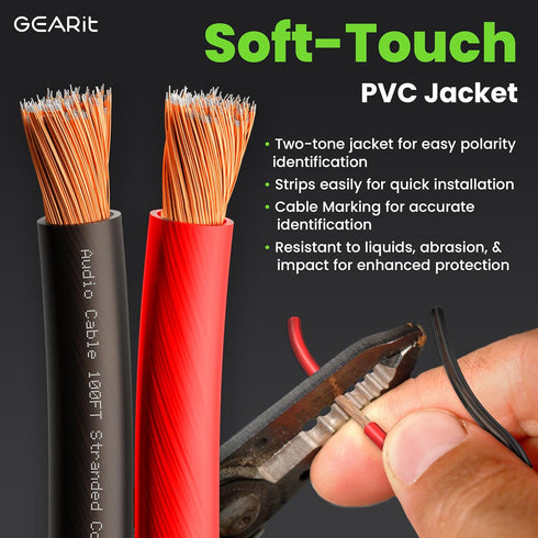 GearIT Pro Series 12 Gauge Speaker Wire Cable - 30.4 Meters / 100 Feet, Black Red, CCA HiFi Audio for Car Audio and