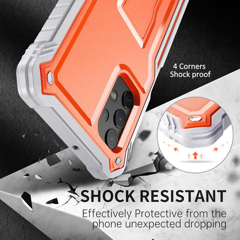 FITO Dual Layer Shockproof Case for Samsung Galaxy A32 5G, with Screen Protector, Built-in Kickstand, Orange