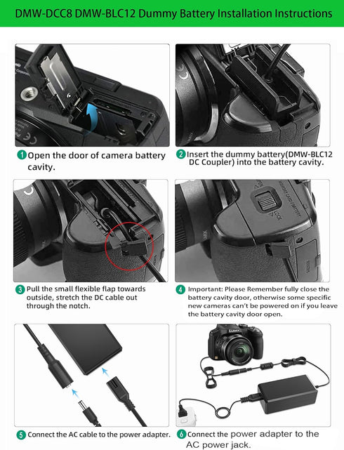 Gonine DMW-DCC8 DMW-AC8 Camera AC Power Supply Adapter Dummy Battery Charger Kit for Panasonic DMC-FZ200, GX8, G85
