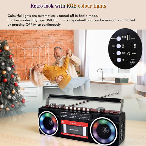 WISCENT 80's Cassette Retro Player Recorder with AM/FM/SW Radio, Bluetooth Boombox, USB, Built-in MIC for Voice