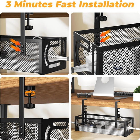 Under Desk Cable Management Tray, Cable Organizer, Cord Management Box for Office, Home, No Drill Required