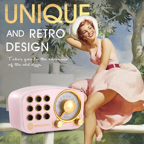 Greadio 5.0 MP3 Retro Bluetooth Speaker, Vintage Radio- FM Radio with Old Fashioned Classic Style, Strong Bass
