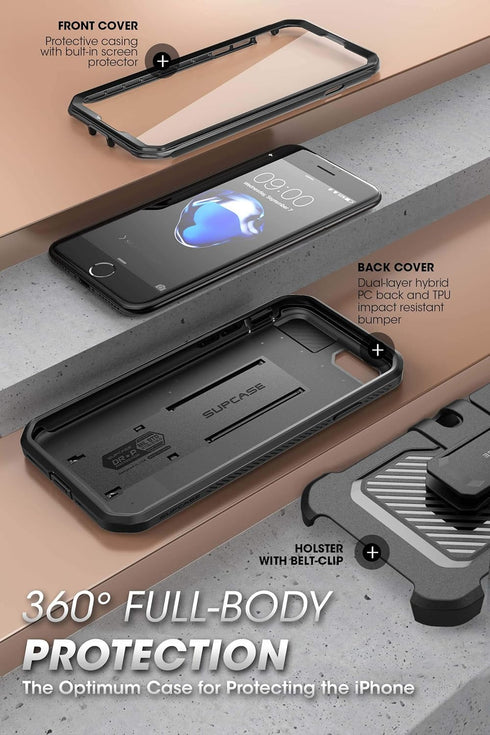 SUPCASE Unicorn Beetle Pro Case for iPhone SE 3rd/2nd Gen, iPhone 7/8 - Rugged, Black, with Screen Protector & Stand.