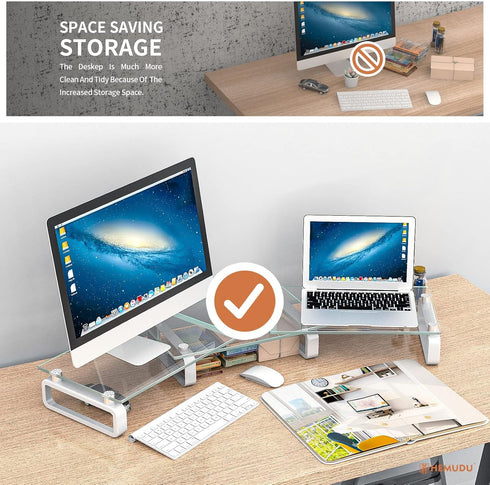 Hemudu Dual Monitor Stand, Desktop Organizer, Monitor Stand Riser for PC, Laptop, Clear HD02T-301