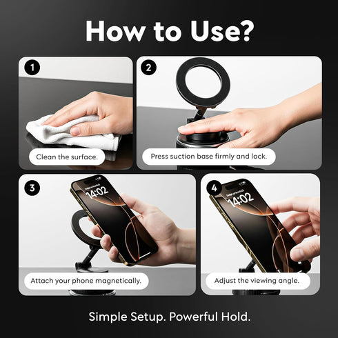 ZIZ 360 Heavy Duty Magnetic Phone Holder Vacuum Suction Mount Foldable, Adjustable, Car/Office/Gym - Dashboard