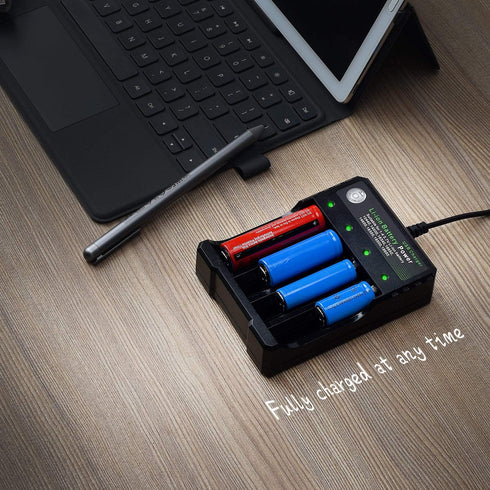 18650 Battery Charger 4 Bay Fast Charge for 3.7V Li-ion Batteries, USB Intelligent Universal Charger