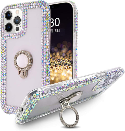Bonitec 3D Glitter Sparkle Bling Case with Metal Finger Ring for iPhone 12 Pro Max, Luxury Shiny Crystal Cover