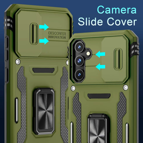 DEERLAMN Case for Samsung Galaxy S23 FE with Slide Camera Cover + Screen Protector, Olive Green Shockproof