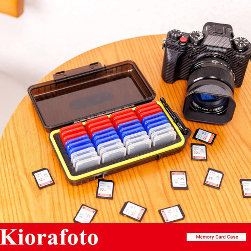 Kiorafoto SD Card Case with 36 Pack Clear Plastic Holders for SD SDXC SDHC Cards, Water-Resistant Organizer