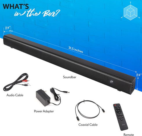 Pyle TV Speaker, Quality Audio Soundbar with Bluetooth, Support 4K & HDMI TVs, Wall Mountable, 32" with Remote Control