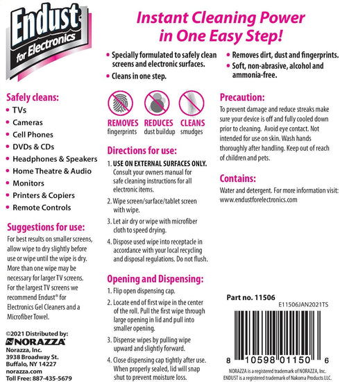 Endust For Electronics Screen Cleaner Wipes, 140 Count (Pack of 2), Pre-Moistened, Alcohol & Ammonia Free