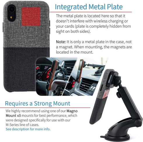 Dockem M1 Card Case for iPhone XR (6.1") - Slim Canvas Style Faux Leather Wallet Case with Built-in Metal Plate