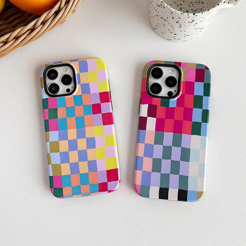 iPhone 12 / 12 Pro Case, Cute Colorful Checkered Shockproof Slim Soft TPU and Hard PC Protective Cases for Women/Men