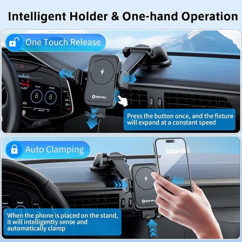 SONRU 15W 16/15/14/13/12/11, S25/24 Car Phone Holder Wireless Charger, Qi Wireless Car Charger Fast Charging Auto