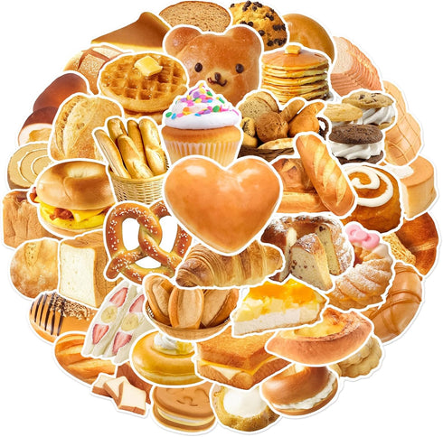 Hozeuiy Cute Bread Stickers, 50pcs Delious Food Decals Waterproof Decorative Decals for Scrapbook