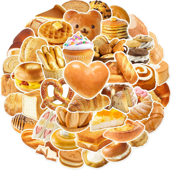 Hozeuiy Cute Bread Stickers, 50pcs Delious Food Decals Waterproof Decorative Decals for Scrapbook