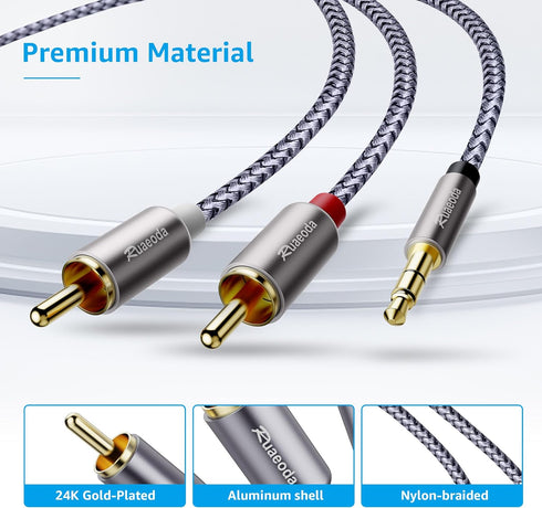 Ruaeoda 3.5mm to 2RCA Cable 6 Feet, Braided 2RCA to 3.5mm AUX Stereo Y Splitter Cable, Double-Shielded for Audiophiles