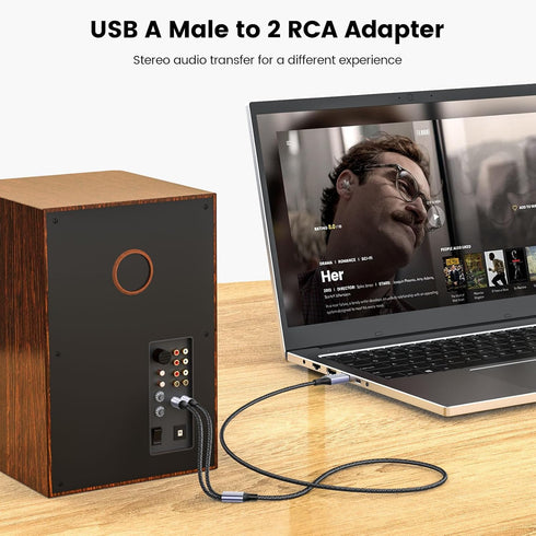 MOSWAG USB to RCA Cable, Dual RCA Stereo Y Splitter Cord, Nylon Braided Adapter for Laptop, PC, DVD Player, Speaker