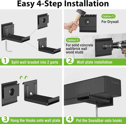 USX MOUNT Studless Soundbar Wall Mount, Universal Drywall Brackets for Most Soundbars, Holds up to 22 Lbs, Depth