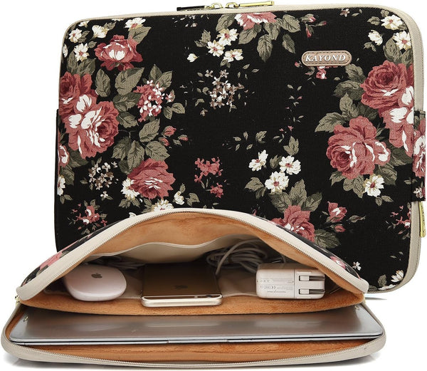 kayond Water-Resistant Canvas 14.1 Inch Laptop Sleeve - Black C Rose