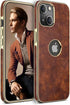 LOHASIC Vintage Leather Case for iPhone 13, Slim Luxury PU Soft Flexible Bumper, Shockproof Cover