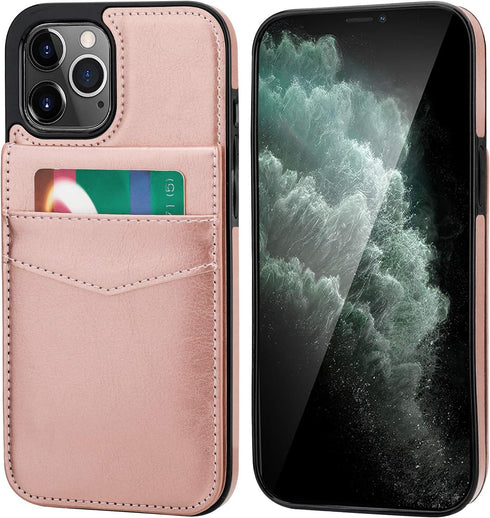 KIHUWEY Wallet Case for iPhone 12 Pro Max, Credit Card Holder, Premium Leather Magnetic Clasp, Rose Gold