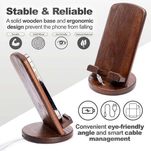 TESLYAR Wood Cell Phone Stand Elegant Phone Holder for Nightstand & Desk | Portable Office Gift for Men, Dad & Husband