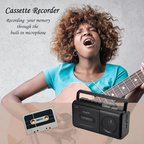 G Keni Cassette Casette Portable Player Boombox AM/FM Radio Stereo, Tape Player Recorder with Earphone Jack Battery